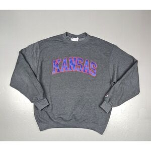 Vintage Champion Kansas Jayhawks Sweatshirt Mens Large Charcoal‎ Grey NCAA